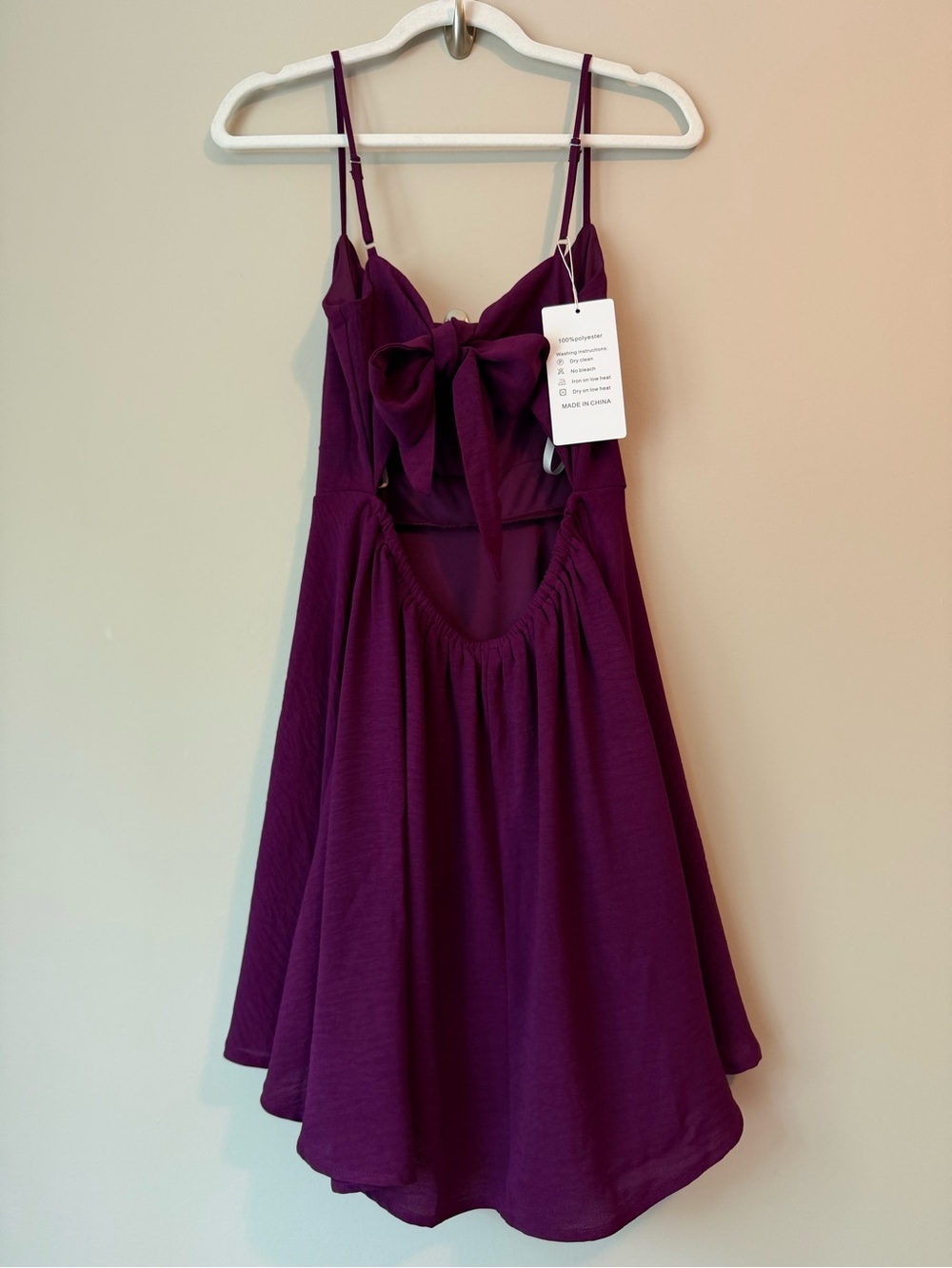 Purple Bow Back Cutout Fit and Flare Mini Dress Sz L NWT - Picture 2 of 3
